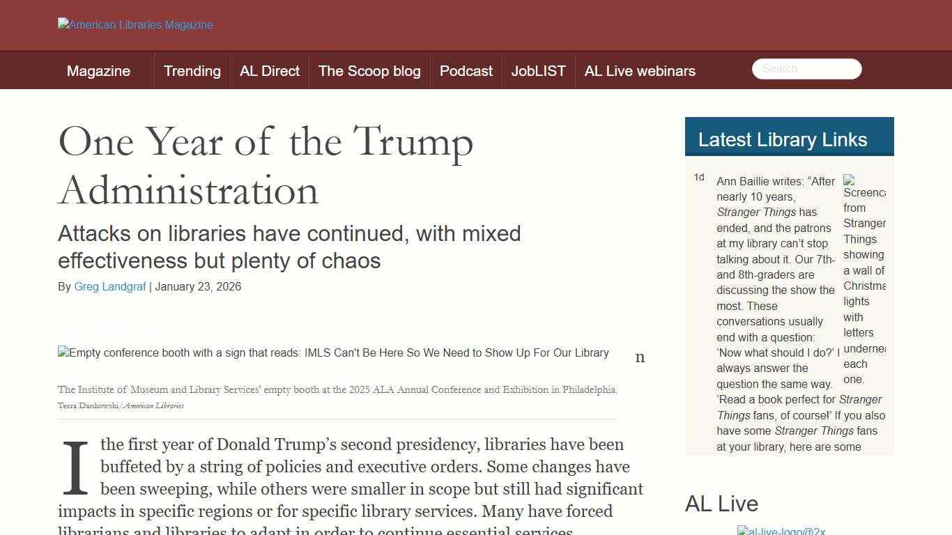 One Year of the Trump Administration American Libraries Magazine
