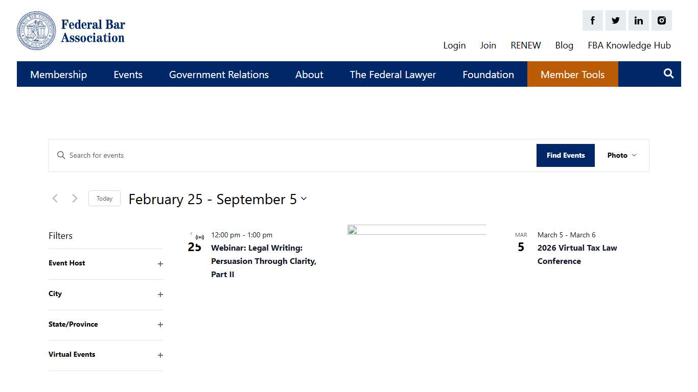 Display of Events from January 17, 2020 – December 18, 2019 – Federal Bar Association