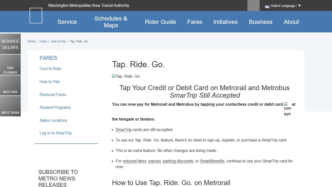 Tap. Ride. Go. WMATA