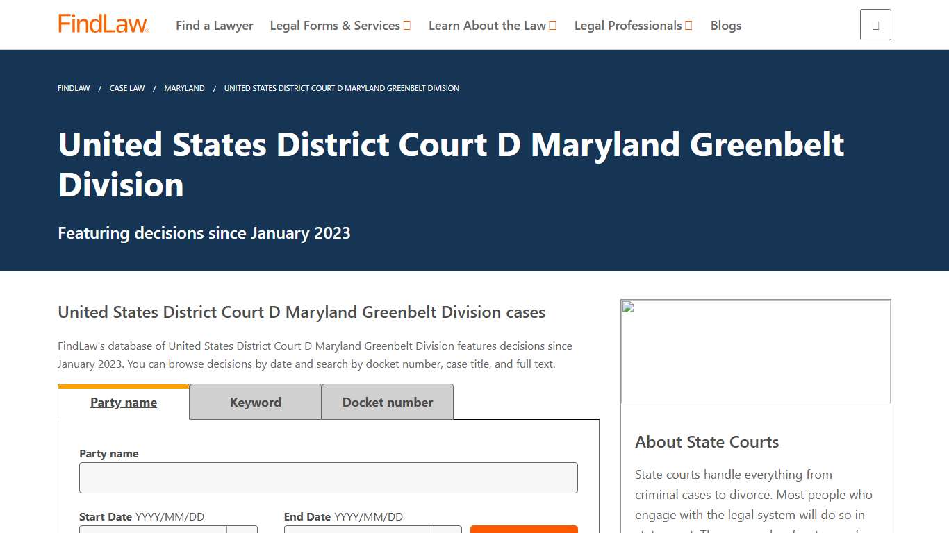 United States District Court D Maryland Greenbelt Division Opinions and Cases FindLaw